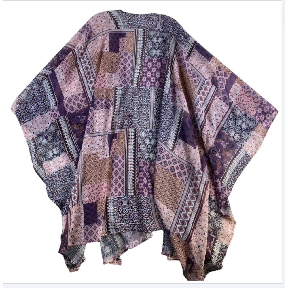 Kimono Women Sz 6X Pink Mixed Print Lightweight Sheer Swim Cover Up Boho - Picture 5 of 8